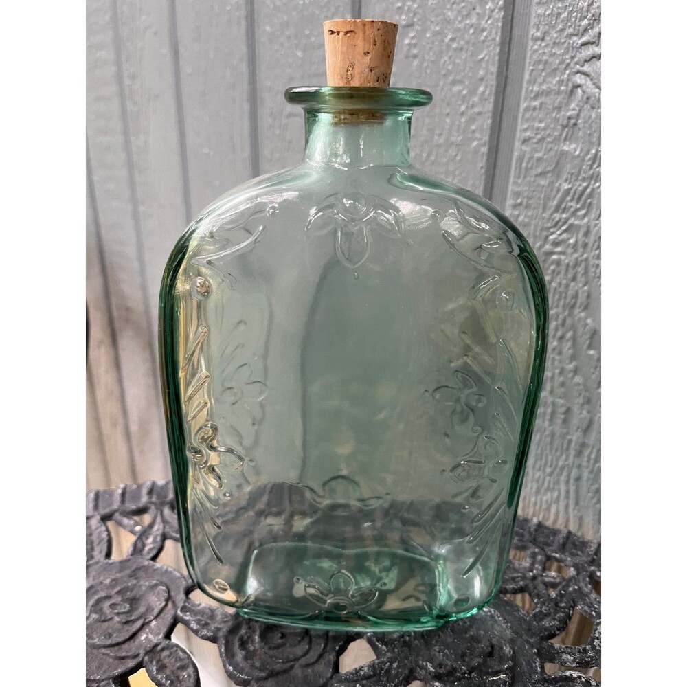 Vintage Green Hued Blown Glass Bottle